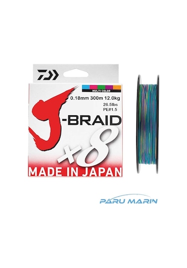 Daiwa J-Braid X8 Multi Color 300 Mt. 0.18Mm 12Kg. Ip Misina