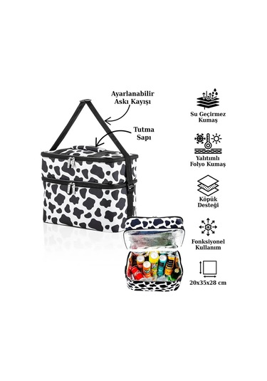 Ns Reliable Kamp Piknik Termal Soğutucu Yalıtımlı Buzluk Termos Çanta - 960 Dalmaçya Desenli Çok Renkli