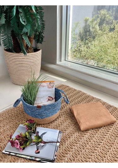 Kulplu Düzenleyici Sepet Leke Tutmaz Mavi-natural 31x20 Cm Natural