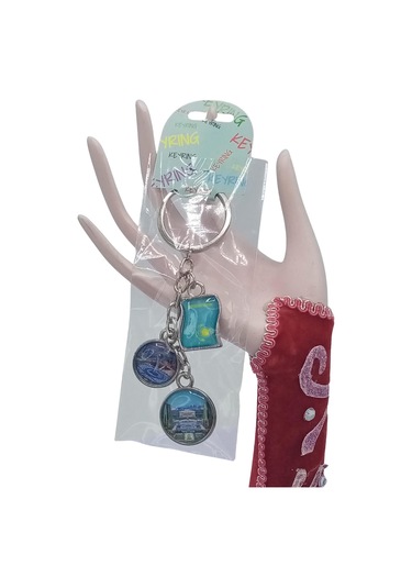 Kazakistan Üçlü Epoksi Metal Çift Taraflı Damla Anahtarlık Kazakhstan Gümüş