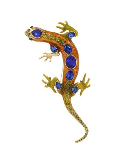 Turuncu Vintage Sürüngen Şekilli Broş Zarif Sahte Kristal Pin Hayvan Şekli Erkek Giysileri Rozeti Moda Aksesuarları Turuncu