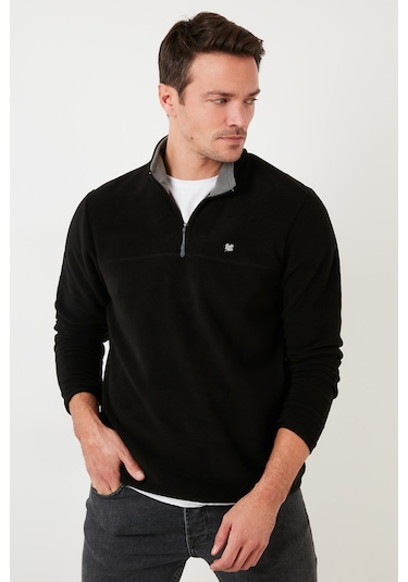 Buratti Slim Fit Anti-Pilling Tüylenme Yapmayan Bato Yaka Şardonlu 2'Li Paket Erkek Polar 5906001S2 Saks-Siyah