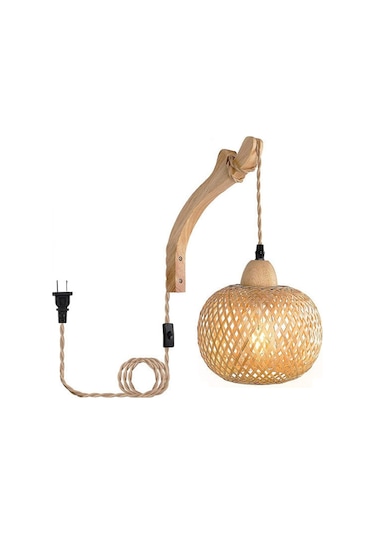 Retro Japon Tarzı Bambu Başucu Duvar Lambası Abd Fişi-b Diğer