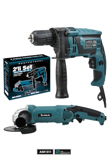 Assur Profesyonel ASR1211 Elektrikli Taşlama + Matkap Mavi 2'li Set