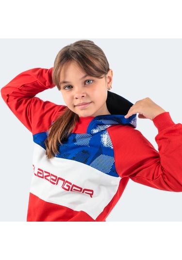 Slazenger DRAGICA IN Çocuk Kapüşonlu Cepli Kırmızı Sweatshirt