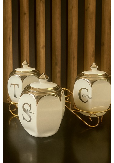 Fodis 3lü Gold Büyük Standlı Baharatlık Gümüş - Beyaz