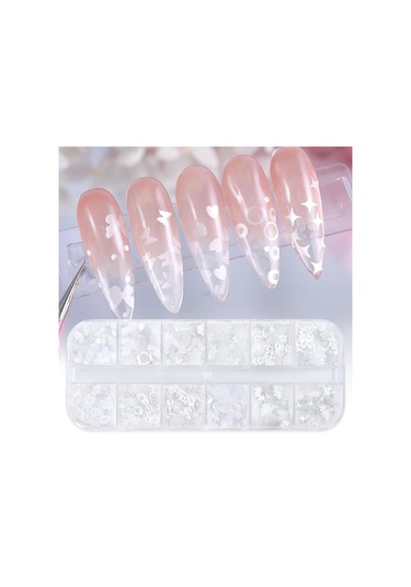 Parlak Beyaz Tırnak Süsleme Folyo Pulları Karışık Dizayn Kelebek Kalp Harfler Yıldızlar Nail Art