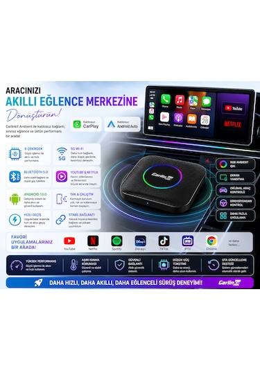 Carlinkit Tbox Max Ambient 13.0 8gb/128gb Kablosuz Carplay & Android Auto Diğer