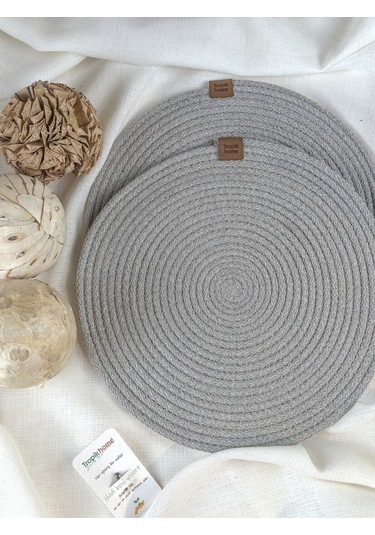 Gri Hasır Supla 2lı Amerikan Servis Şık Çeyiz Takımı Örgü Sunum Tabak Altlığı Gri