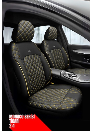 Dodge Se Nitro 2008-2010 Jeep - Ticari 2+1 Monaco Eviza Kumaş Deri Detaylı Oto Koltuk Kılıfı - Sarı Sarı