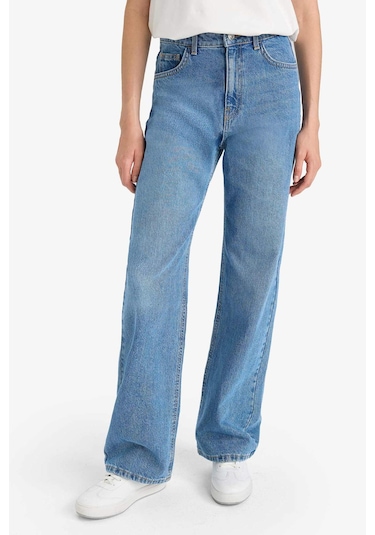 Defacto 90s Wide Leg Yüksek Bel Düz Paça Uzun Jean Pantolon F1704ax25aunm28 Mavi