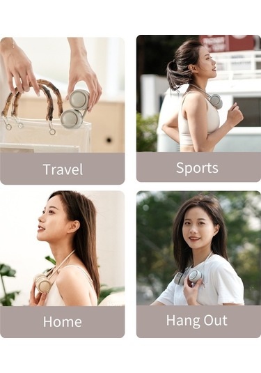 Fortunelane Beyaz Dq210 Şarj Edilebilir Boyun Fanı: 360 Döner, 3 Hızlı, Yaprakssız, İki Başlı, Ev-ofis Kullanımı