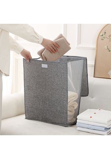 Bej Büyük 58 41 15 Kirli Çamaşır Sepeti, Kapaklı Ve Toz Geçirmez, Katlanabilir, Duvara Monte Büyük Kapasiteli Bej