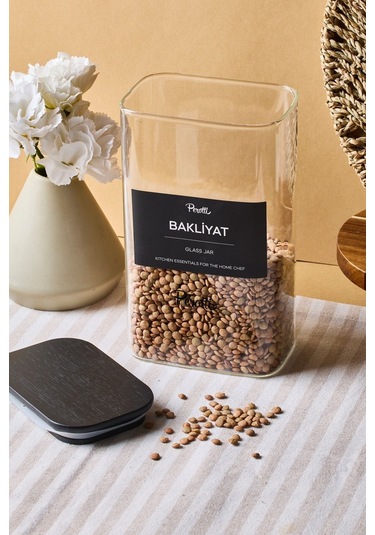 Porter Siyah Kapak Borosilikat Dikdörtgen Cam Kavanoz 1500 Ml 8x12x20 Cm 4 Adet Etiketli Seffaf Şeffaf