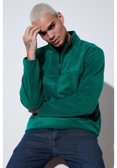 Buratti Regular Fit Anti-Pilling Tüylenme Yapmayan Dik Yaka Kalın Kışlık Şardonlu Erkek Polar 5896700 Yeşil