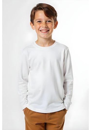 Fyk Kids Düz Basic Unisex Sweatshirt Beyaz