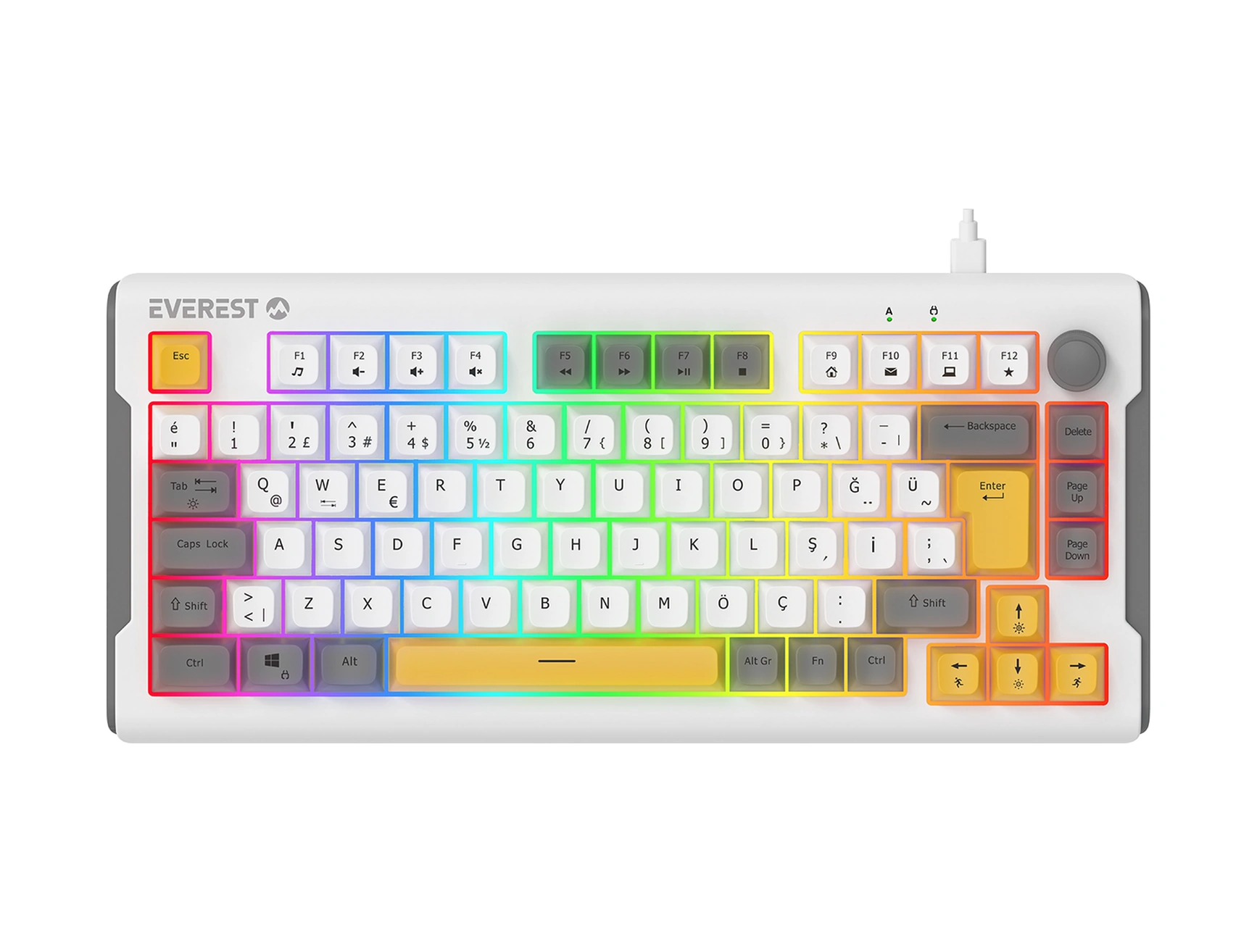 Everest Kb-75 Smooth Beyaz/gri/sarı Rgb Q Membrane Oyuncu Klavyesi