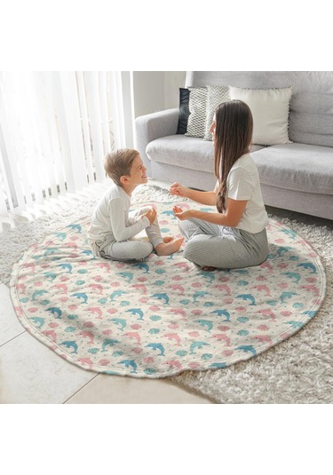 Dolphin Desenli 47 İnç Yuvarlak Polar Battaniye, Yumuşak, Hafif, Yetişkin & Çocuk-a14 Dolphin Shell Dot