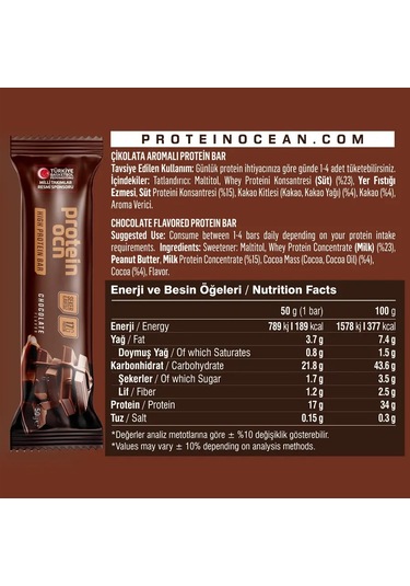 Proteinocean Çikolata Aromalı Protein Bar 50 G 2 Adet
