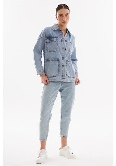 Kadın Oversize Kot Ceket Açık Mavi-açık Mavi Açık Mavi