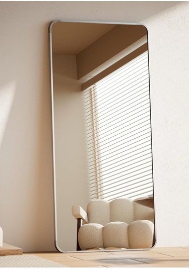 Pera 180x66 Yuvarlak Köşeli Yer Aynası Ayaklı, Asılı, Duvara Yaslı, Yatak Odası, Giyinme Odası GÜMÜŞ