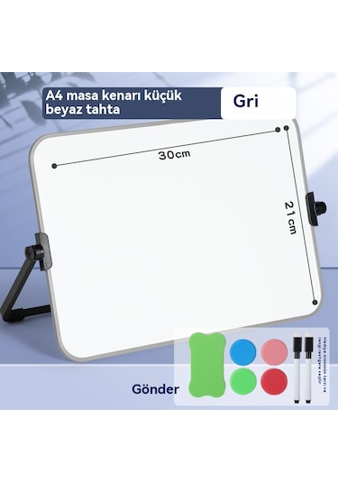 Evde Çalışma İçin Silinebilir Mesajlı Çift Taraflı Beyaz Tahta A4 Gri Yazı Tahtası Gri