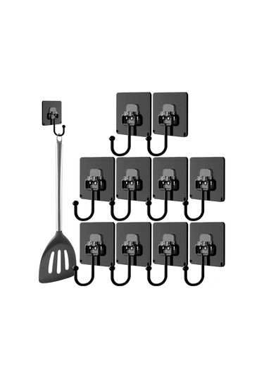 Maiyame Banyo Mutfak Sıkıcı Değişkenler İçin Siyah Dayanıklı Pvc Metallı Duvar Kanca, 10 Adet, 6.7x6.7 Cm, Delme Yok, Su Geçirmez