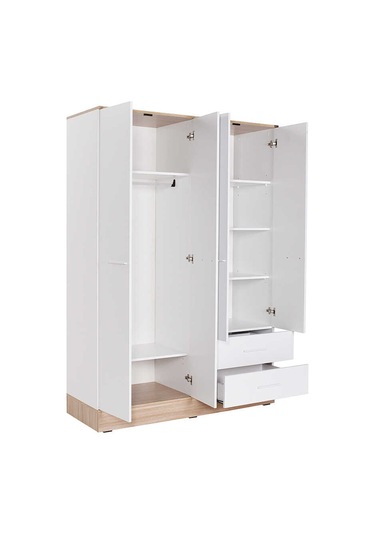adoremobilya Base 4 Kapılı 2 Çekmeceli Gardırop-Italyan Meşe / Beyaz