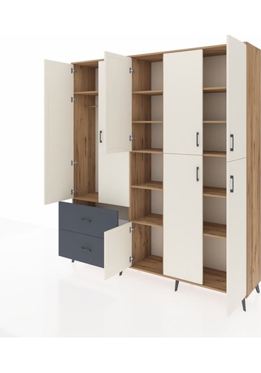 Hyperion Dolap 12 Raflı 2 Çekmeceli Tek Askılı 220x44x243 Çam-aytaşı/antrasit Aytası/antrasıt