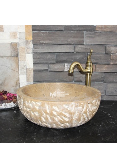Noche Traverten Dışı Oyma Çanak Lavabo
