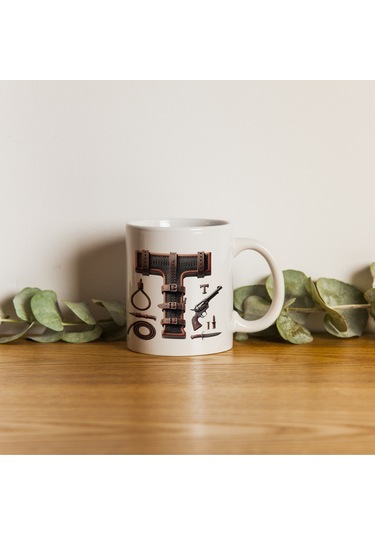 T Harfi Kovboy Temalı Bardak 330 Ml İsim / Harf Kişiye Özel Hediye - Vahşi Batı Konsept Beyaz