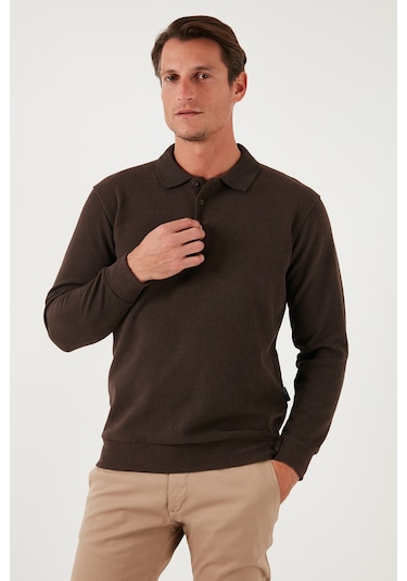 Buratti Pamuk Karışımlı Regular Fit Erkek Polo Yaka Kazak 456223 Kahve