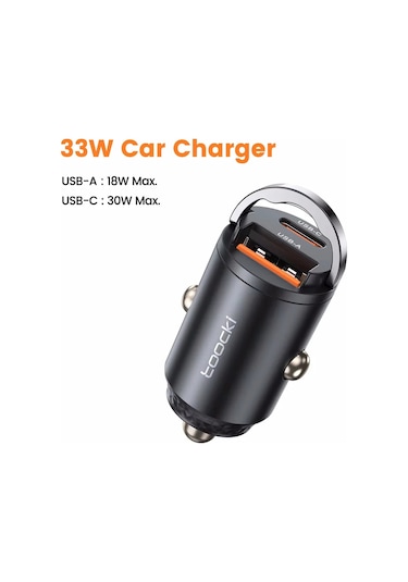 Toocki Toocki Mini Çekme Halkası Usb Tip C Çift Port Hızlı Şarj Cihazı - Araç Ve Cep Telefonu Şarj Rsa