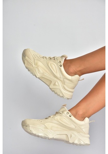 Fox Shoes V312611809 Bej Kalın Tabanlı Spor Ayakkabı Sneakers Bej-suni Deri
