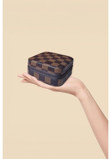 Chavin Kahve Deri Seyahat Yüzük Küpe Kolye Takı Kutusu St1-66khv Kahverengi