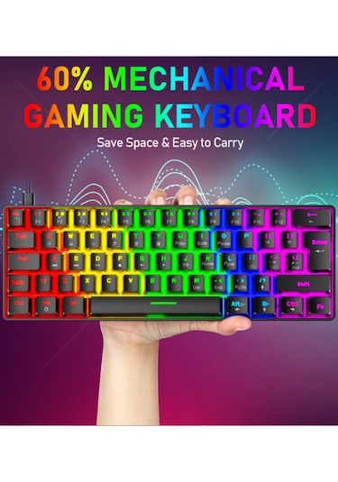 T60 Rgb Mavi Switch Mekanik Siyah Klavye Kablolu Gaming Driverli Oyuncu Klavyesi T60 Mini Q Klavye