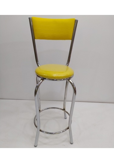 Sandalye Bar Tipi Yüksek Model Sarı 4 Adet Metal Çelik Nikelaj Su