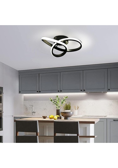 Neoglint Led Tavan Işık Koridor Işıkları Kavisli Tasarım Tavan Lambaları Yatak Odası İçin 3 Renkli Işık Siyah