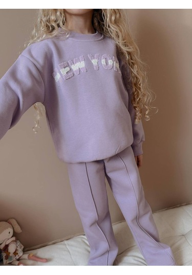 Kız Çocuk Geniş Paça Eşofman Takımı Lila