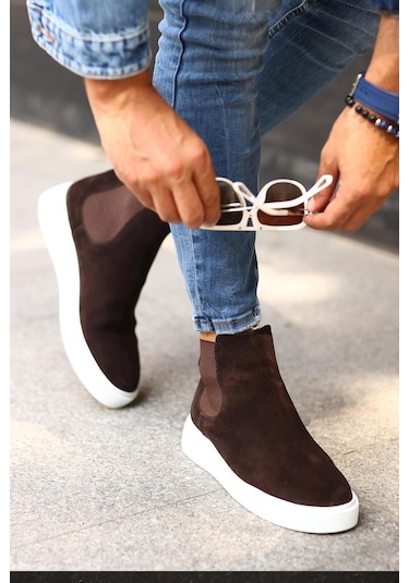 Shoetyle - Kahverengi Hakiki Deri Süet Erkek Chelsea Bot 250-041 -1168 Kahverengi