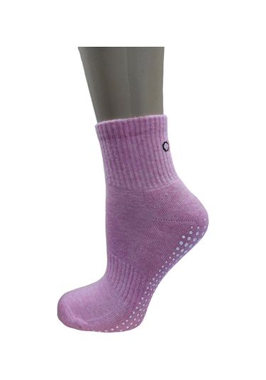 Pembe Tabanı Silikonlu Plates & Yoga Kadın Yarım Konç Çorap - Pembe