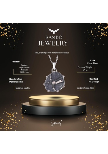 925 Ayar Gümüş Tasarım Kolye Ucu - Burç Kolyeleri - El Yapımı Kolye Yay Gümüş