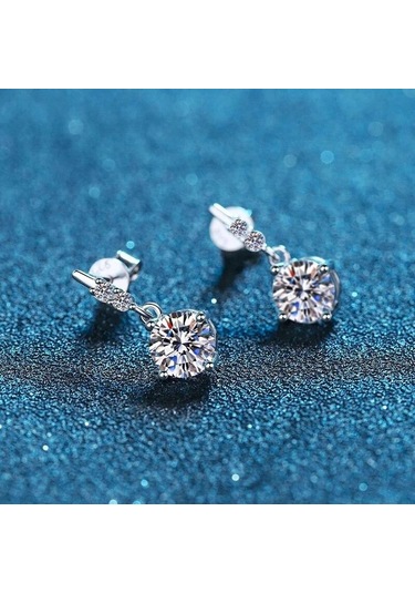 Beyaz Bague Ringen S925 Gümüş Mossan Pırlanta Saçaklı Hareketli Küpe Kız Arkadaşa Sevgililer Günü Hediyesi 0.5ct 2