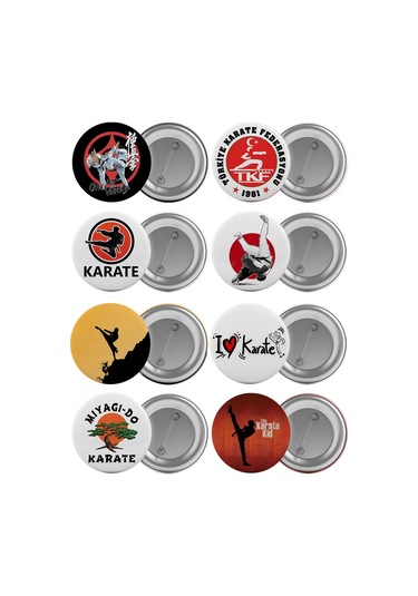 Karate Sporu Çanta Rozeti Seti 8 Adet En Büyük Boy 5.8Cm Iğneli B