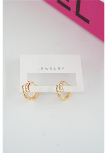 Byzeynaaksesuar Kadın Özel Tasarım Zirkon Taşlı 2'li Minimal Küpe 0010 Çok Renkli