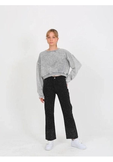 Marions Kız Çocuk Taşlı Jean-15237 Siyah