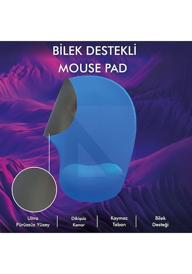 MP01 - Mavi Elips Bilek Destekli Konforlu Kaymaz Taban