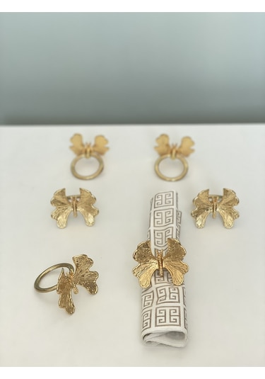 Muse 6 Adet Kelebek Model Peçete Yüzüğü - 6 Lı Peçete Halkası Gold Renk Gold