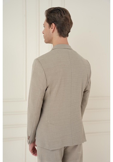Slim Fit Mono Yaka Çift Yırtmaç Torba Cep Casual Bej Ceket C 698 Bej