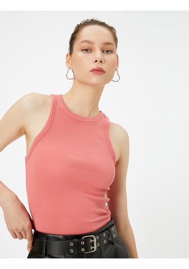Koton Halter Yaka Atlet Yıkamalı Ribanalı Pamuklu Slim Fit Pembe 4wal30016ık